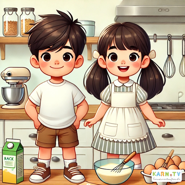 การ์ตูนสำหรับเด็ก ในรูปแบบ นิทานการ์ตูนสองภาษา เรื่อง Big Baking Day หน้า 1